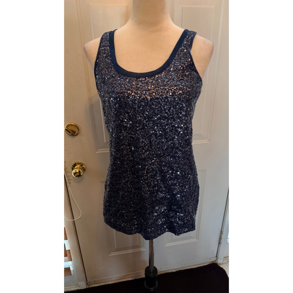 Women's EXPRESS Navy Silver Sequin Tank Top M